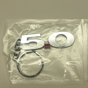 Chrome Ford Mustang 5.0 GT Coyote Foxbody Keychain Five Liter Engine